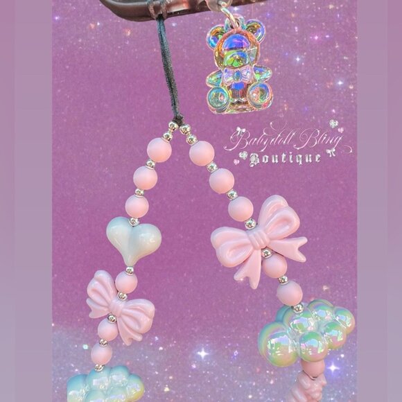 Phone Strap Lanyard β¨βοΈ Luxury cloud ribbons hearts beaded shiny luxe y2k kawaii - Picture 3 of 16